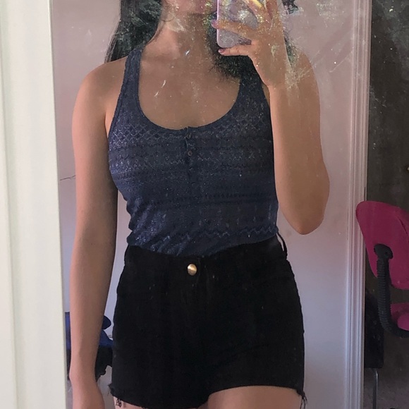 Deep Blue Top Woven with Silver Designs - Picture 2 of 3